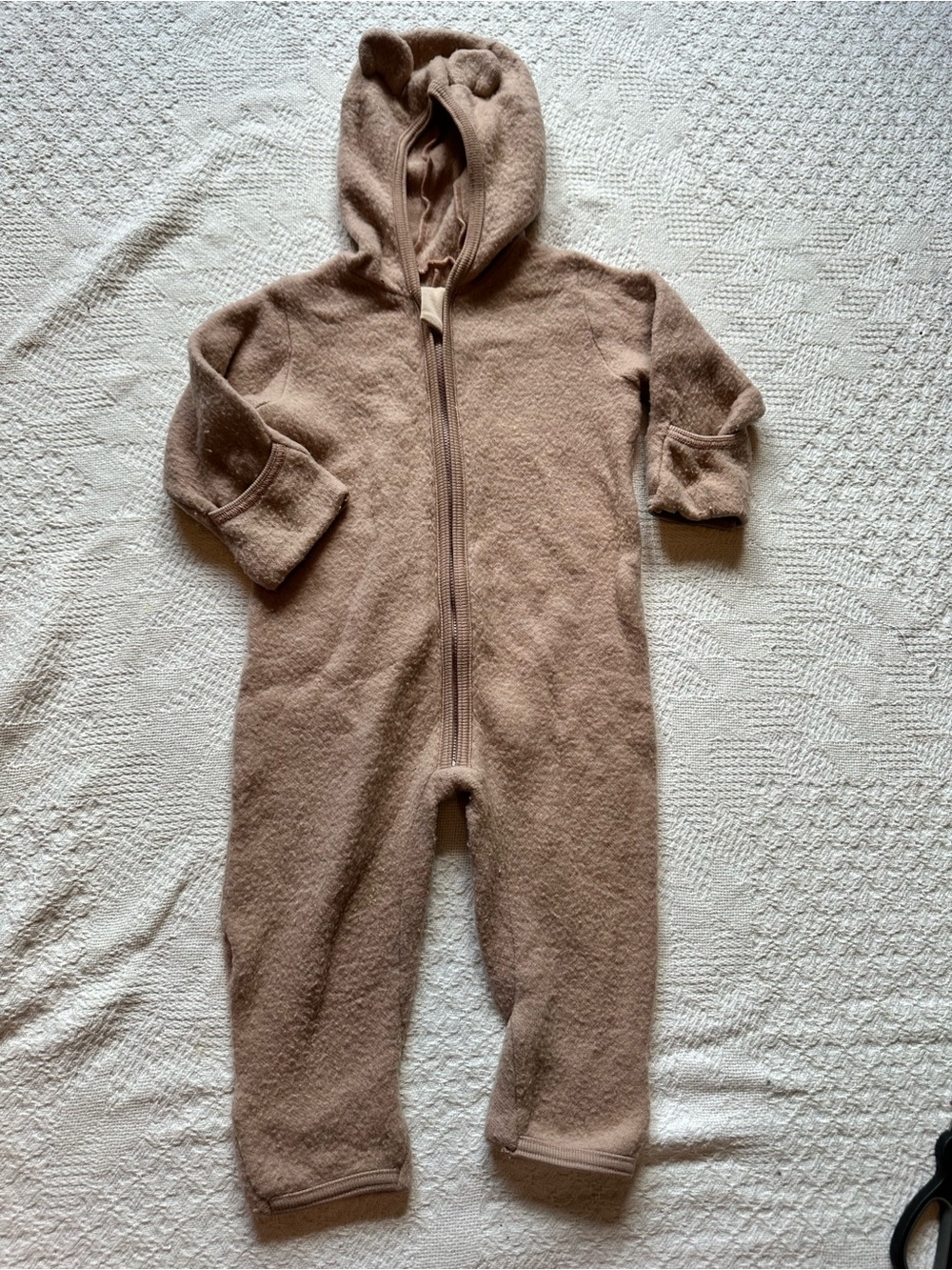 Cozy Bear Hooded One-Piece 100% wool jumpsuit for baby